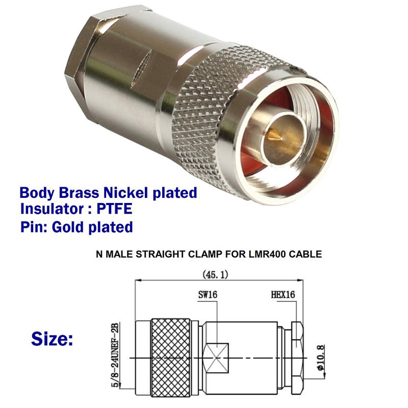 Riotaxy N Connectors Male Connector for LMR400 Cable Belden 9913 RG8 Cable Nickel Machined Brass Construction (4piece clamp) - Image 2